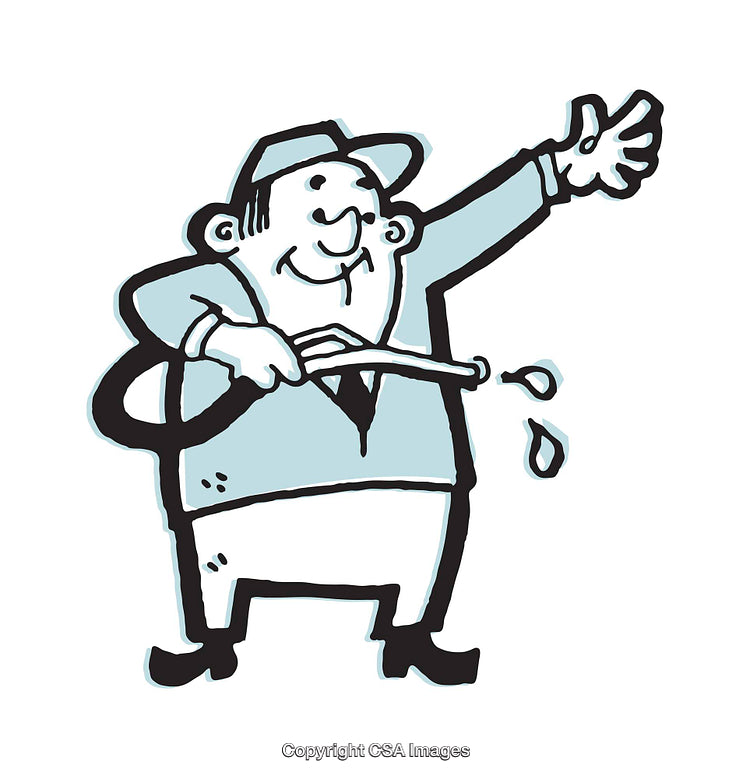 Cartoon Person Watering with Hose in Hand, Bold Illustration Style
