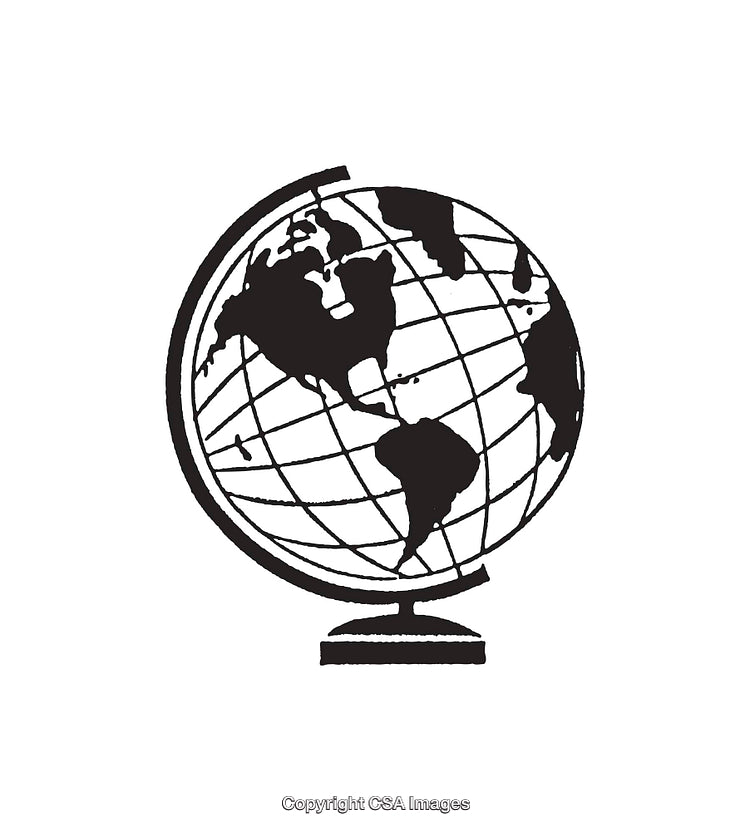 Black and White Line Art Illustration of a Globe