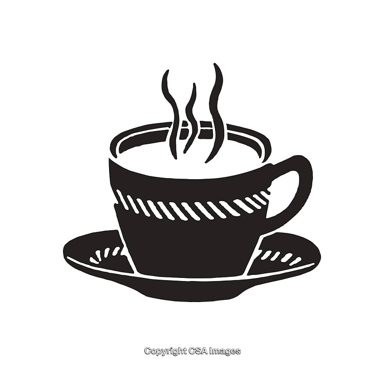 Black And White Illustration of a Steam Cup of Coffee With Saucer