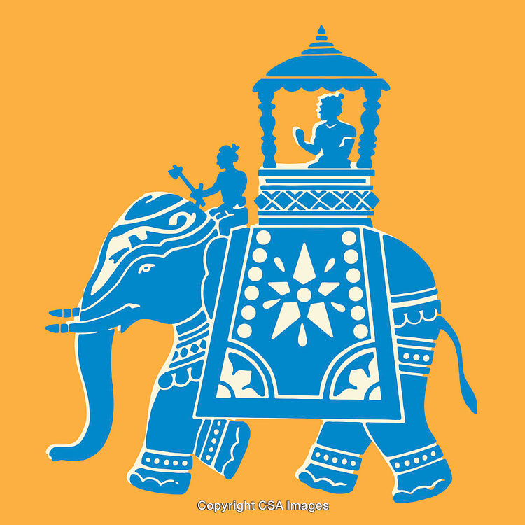 Royal Elephant with Ornate Details in Blue and Yellow Vector Art