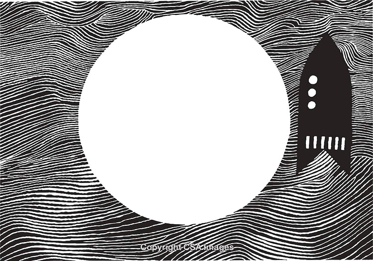 Black and White Abstract Background with Rocket Illustration