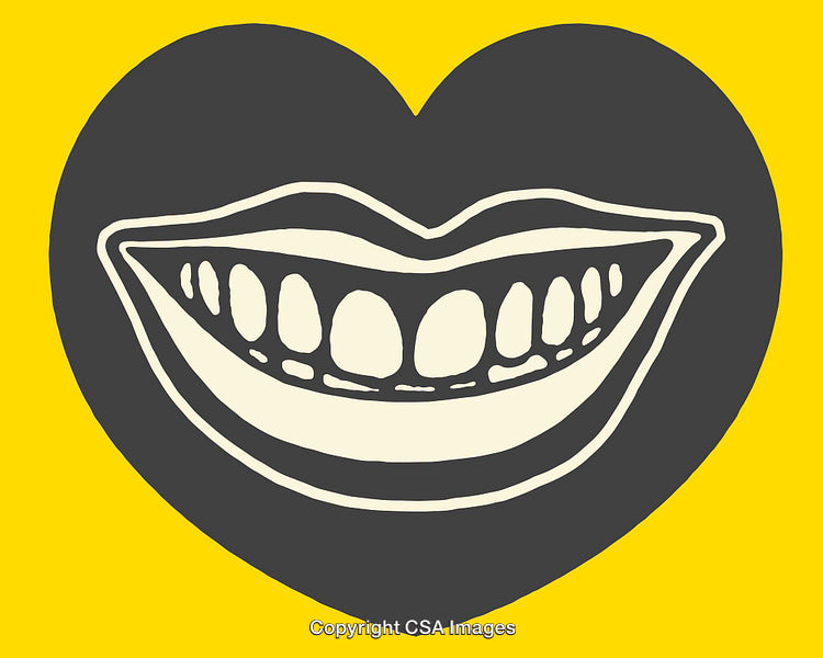Illustration of a Smiling Mouth within a Heart Outline on Yellow Background