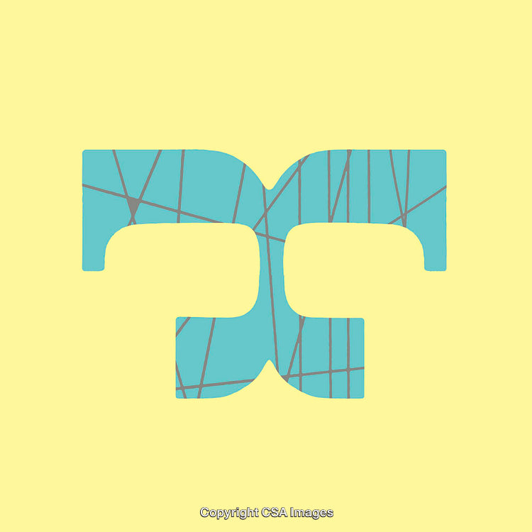 Abstract Letter T with Geometric Patterns on Yellow Background