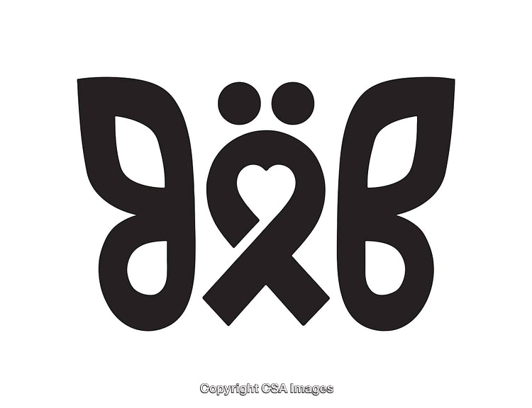 Stylized Black-and-White Icon Featuring a Butterfly Motif and Heart Shape