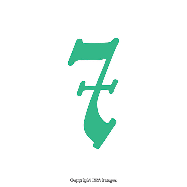 Green Decorative Number Seven on White Background in Artistic Typeface