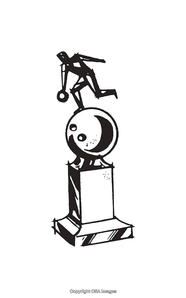 Abstract Black and White Line Art Depicting Symbolic Statue Illustration