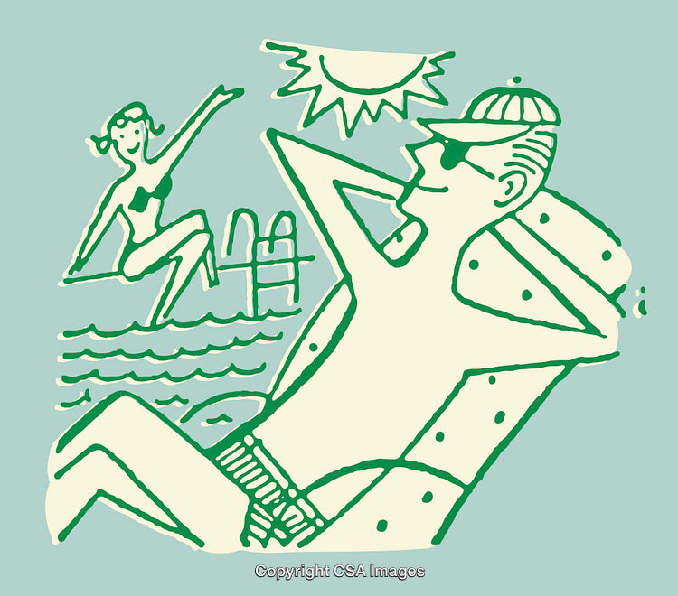 Color Line Art of People Relaxing Poolside Under the Sunlight