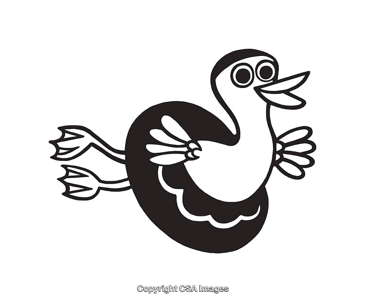 Black And White Line Art Illustration of a Cartoon Duck