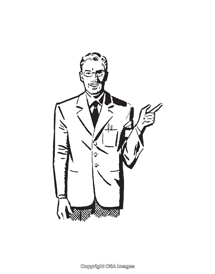Retro Style Black and White Businessman Line Art Illustration