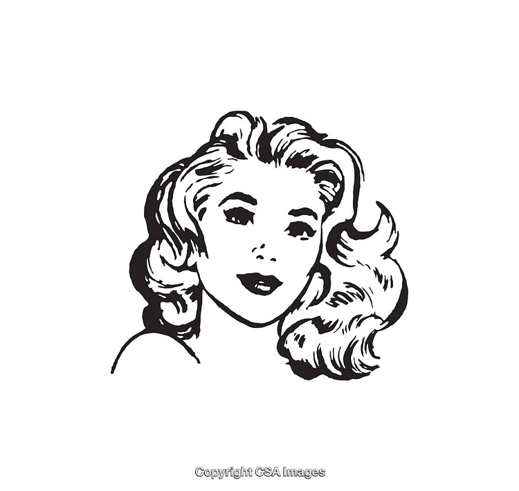 Retro Black and White Line Art Illustration of a Woman
