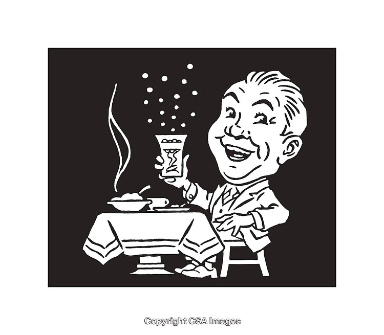 Vintage Line Art of a Person Enjoying a Drink at a Table