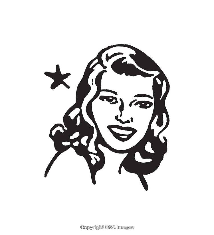 Stylized Black and White Portrait of a Smiling Woman with Star