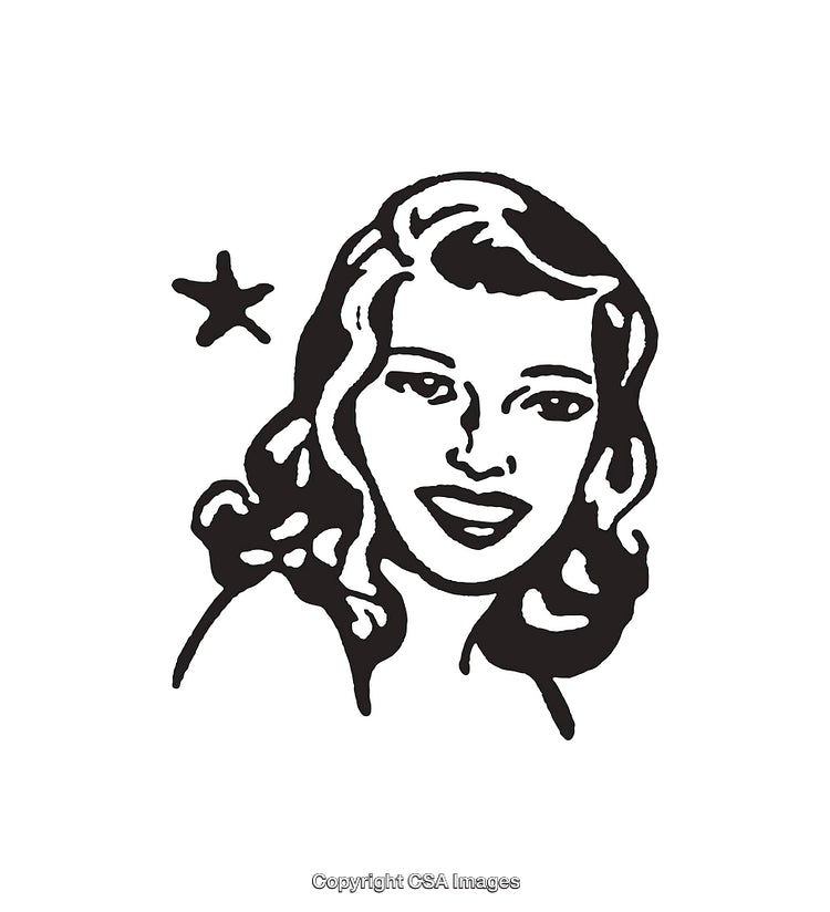 Stylized Black and White Portrait of a Smiling Woman with Star