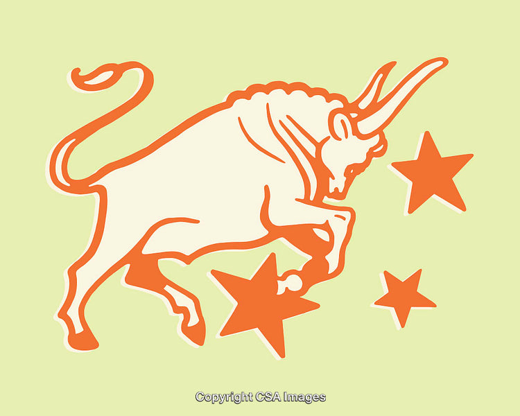 Abstract Illustration of Bull and Stars on Lime Green Background
