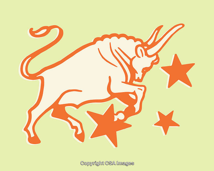 Abstract Illustration of Bull and Stars on Lime Green Background
