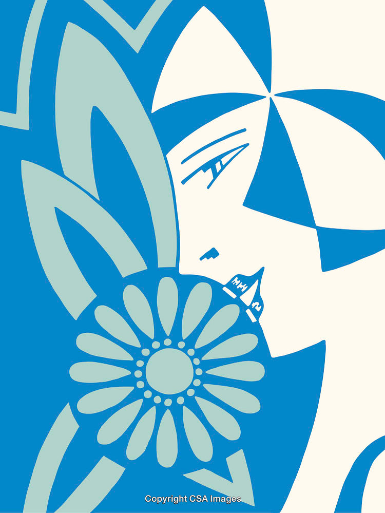Abstract Blue Floral Art Featuring a Modern Geometric Design