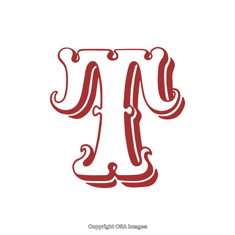Elegant Red Decorative Letter T with an Ornate Victorian Style