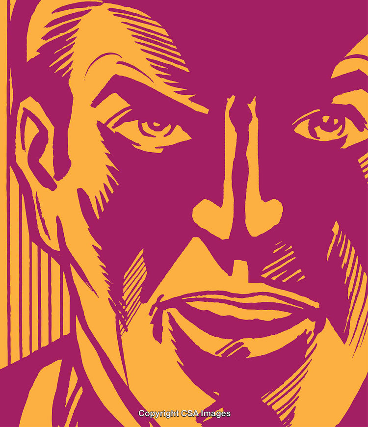 Bold Graphic Illustration of a Man's Face in Bright Contrasting Colors