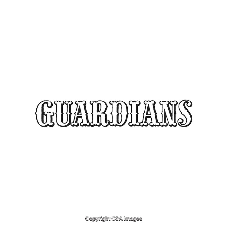 Retro Styled Guardians Text Illustration Representing Protection and Leadership