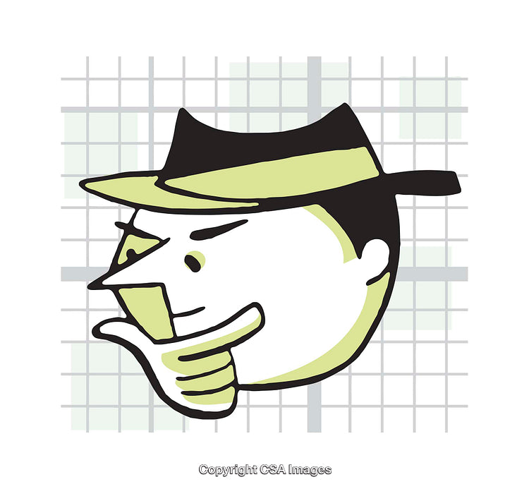 Contemplative Illustration of a Character in a Hat on a Grid Background