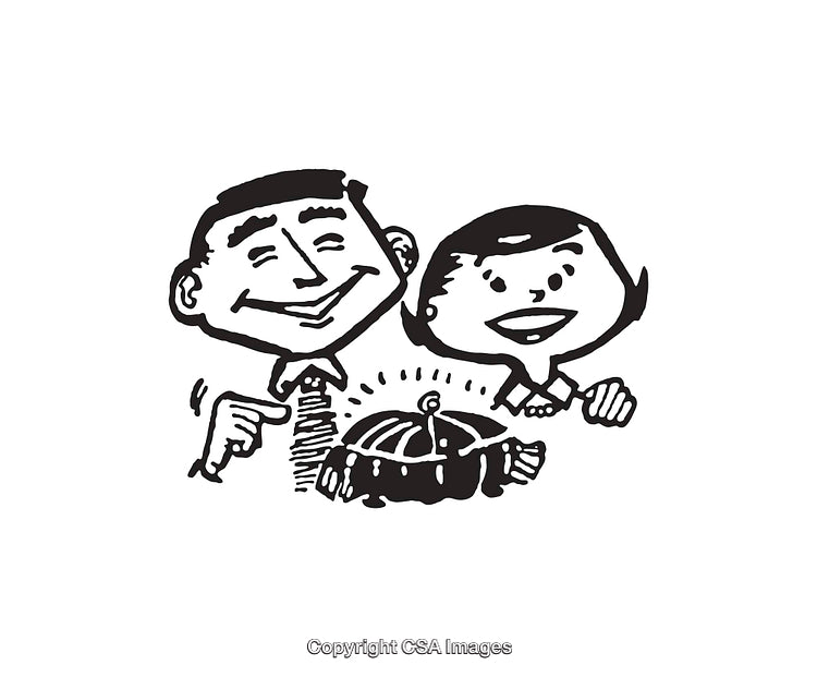 Retro Illustration of Cheerful Couple Carrying a Freshly Baked Pie