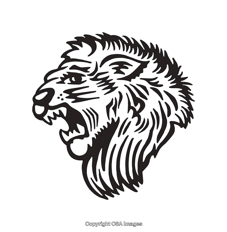 Black and White Lion Head Illustration with Bold Line Art Style