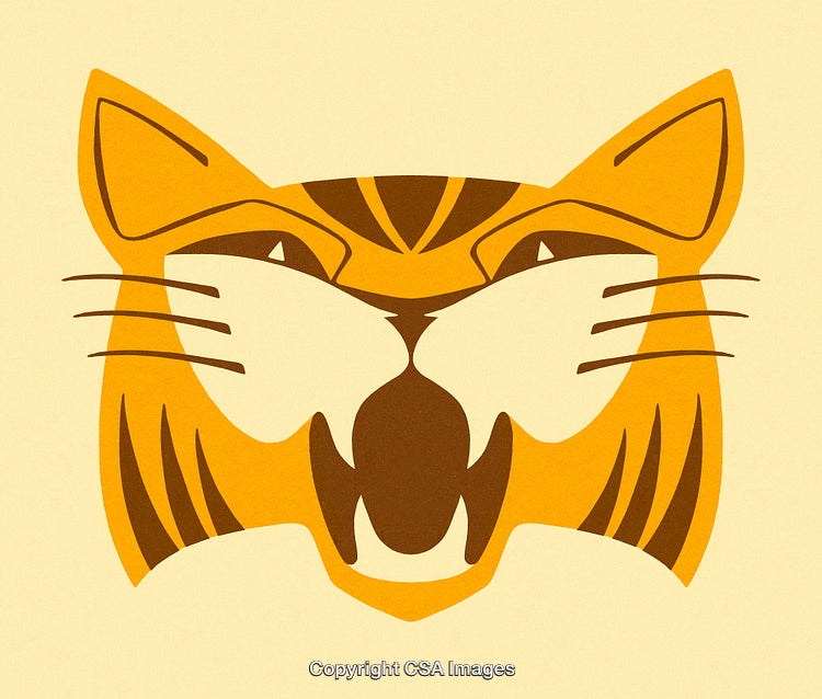 Abstract Tiger Illustration in Shades of Yellow and Brown on a Neutral Background