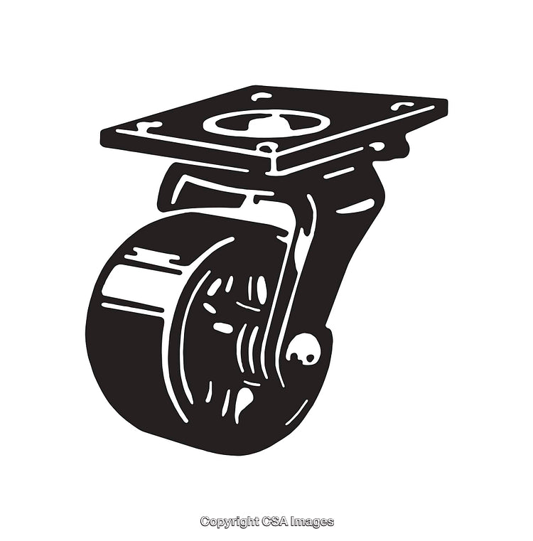 Black And White Line Art Illustration of a Swivel Caster Wheel
