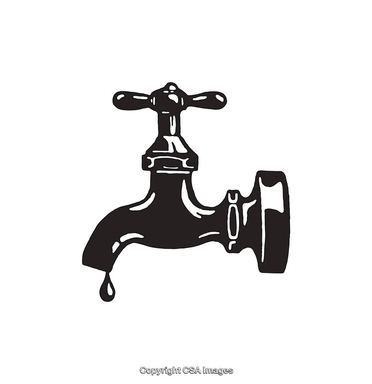Black and White Line Art of a Faucet Dripping Water