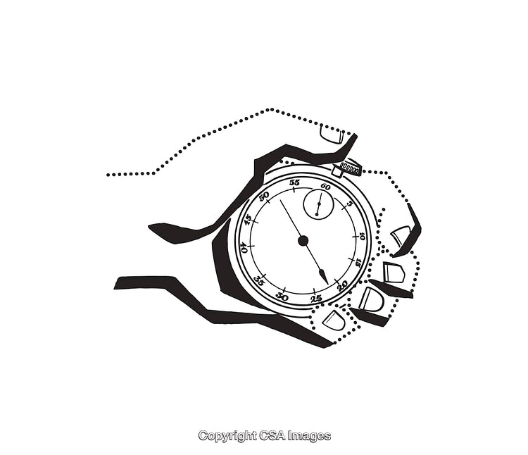 Black and White Illustration of a Hand Holding a Stopwatch