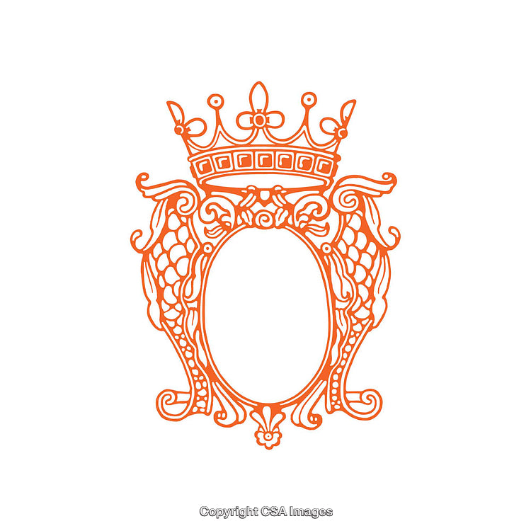 Intricate Ornamental Frame with Crown Design in Bold Orange Tones