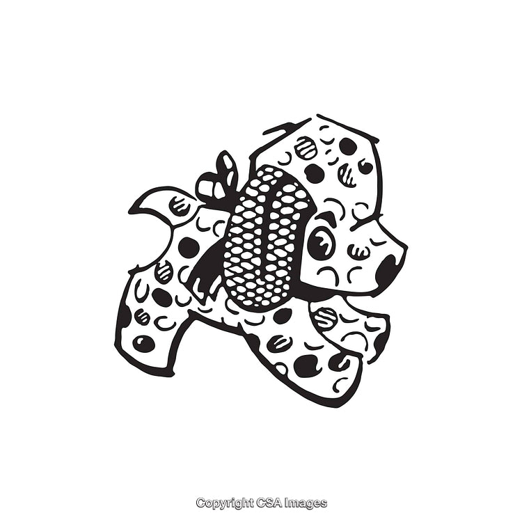 Black And White Line Art Illustration of a Decorative Dog