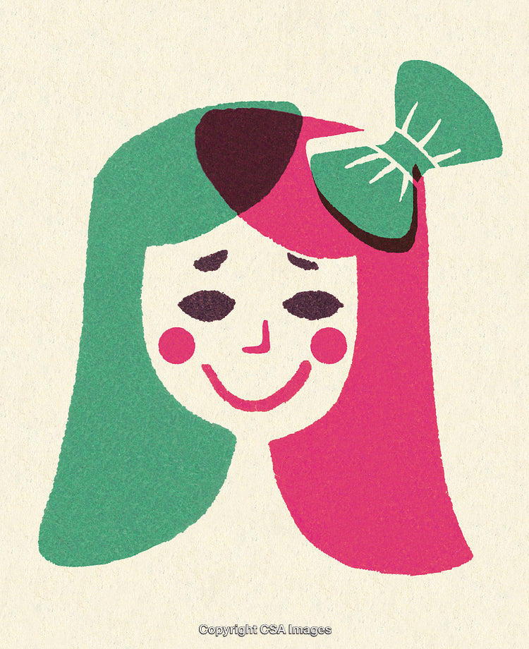 Cheerful Cartoon Girl Illustration with Colorful Artistic Design Elements