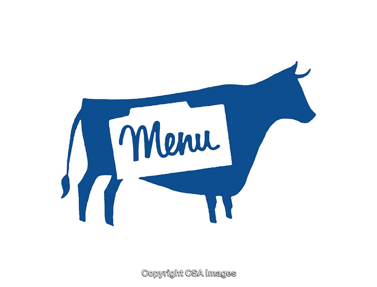 Blue Cow Icon with Menu Label Symbolizing Food or Farming