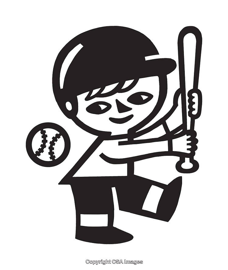Black and White Cartoon of a Baseball Player Preparing to Swing