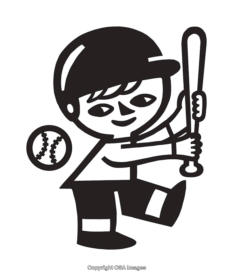 Black and White Cartoon of a Baseball Player Preparing to Swing