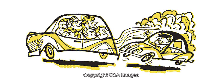 Comedic Illustration of Cars in a Traffic Situation with Expressive Characters