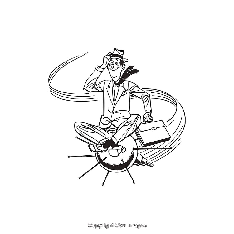 Businessman Sitting Comfortably on Propeller Representing Creativity in Motion