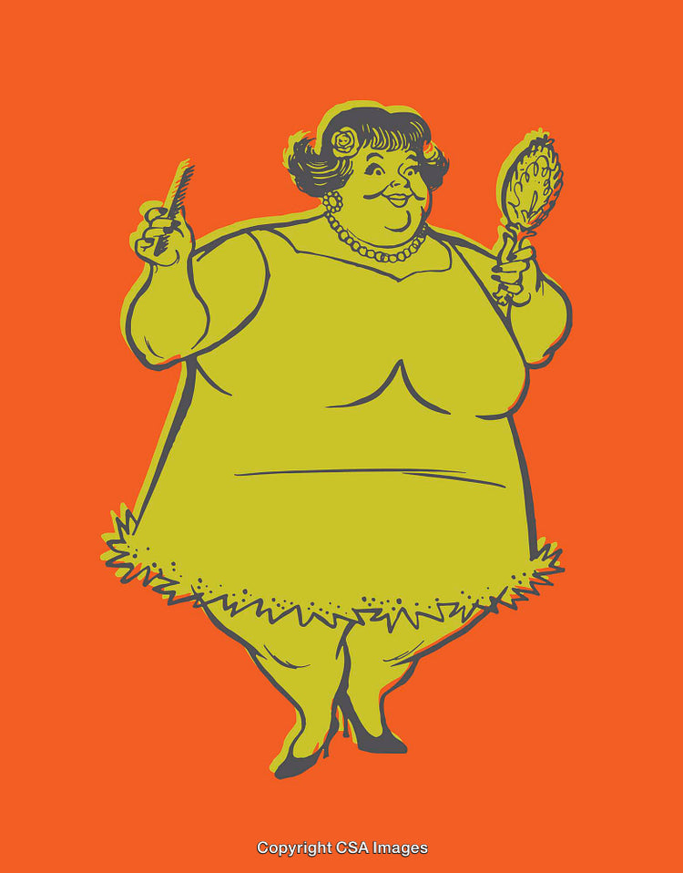 Colorful Illustration of Cheerful Woman with Comb and Mirror