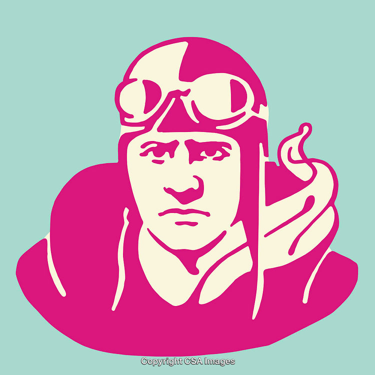 Vintage Aviator Line Art Illustration with Bold Colors and Details