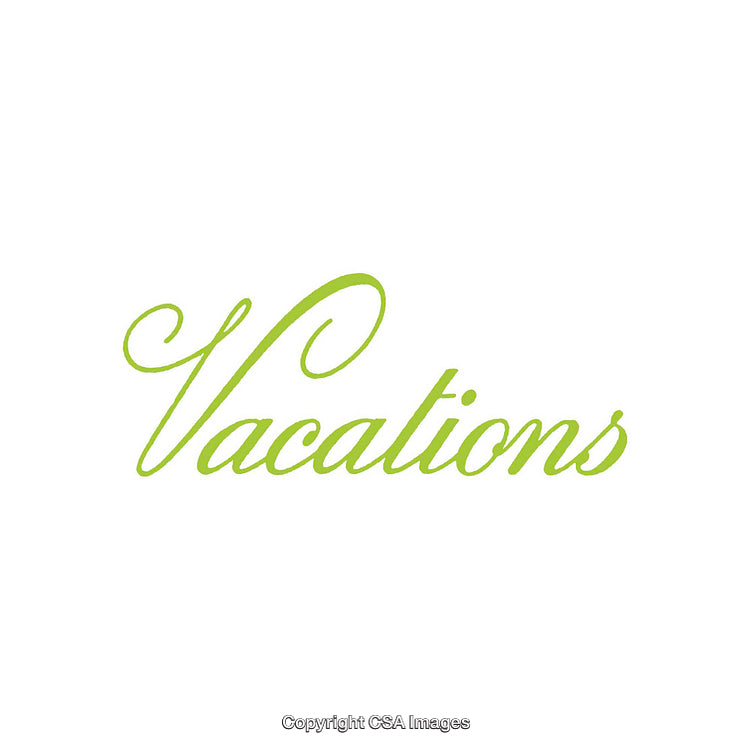 Elegant Green Script Artistic Text Displaying the Word 'Vacations'