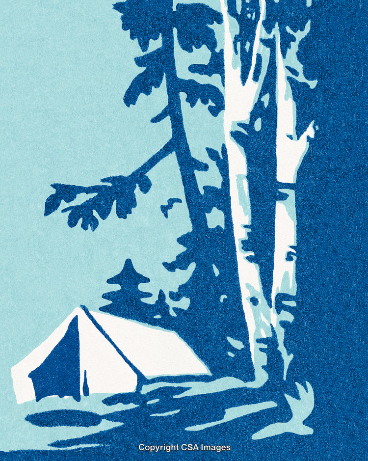 Illustration of Camping Scene in Nature with Simplistic Artistic Style