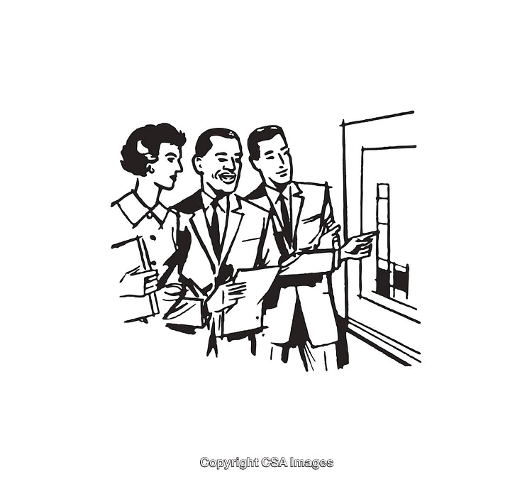 Retro Black And White Business Meeting Illustration with Chart Presentation