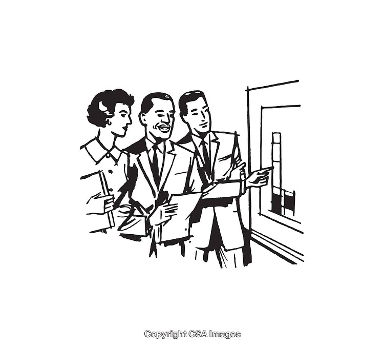 Retro Black And White Business Meeting Illustration with Chart Presentation