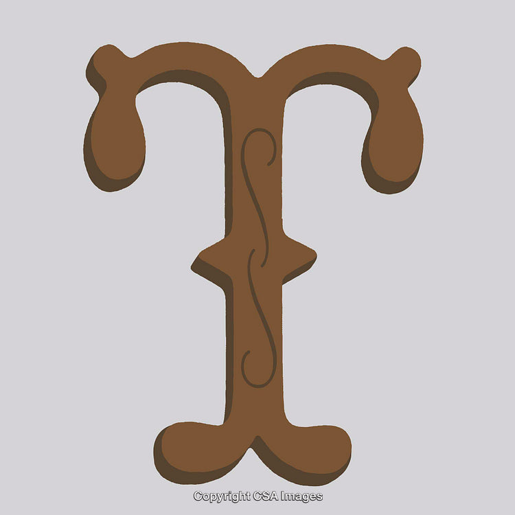 Artistic Representation of Letter T with Decorative Elements in Brown
