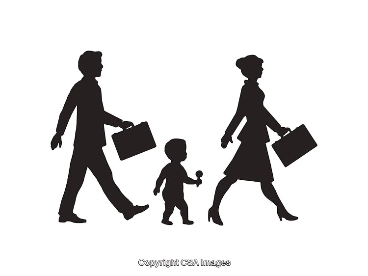 Silhouette of Professional Family Walking in Line with Briefcases