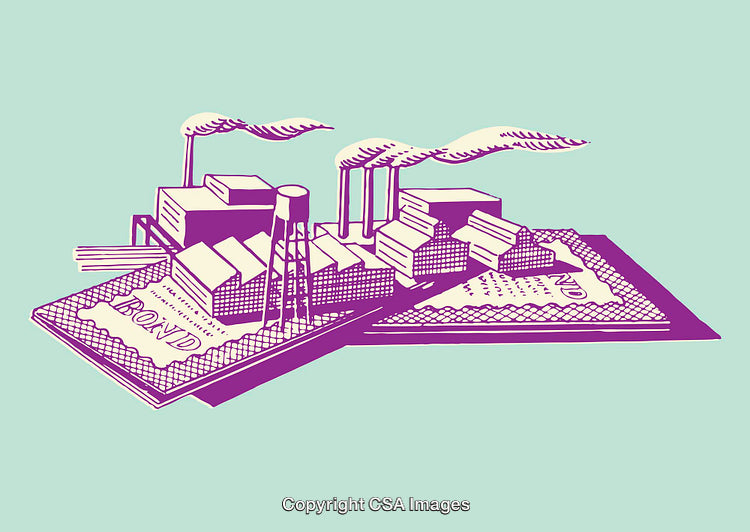 Colorful Line Art Depicting Industrial Growth and Financial Concepts