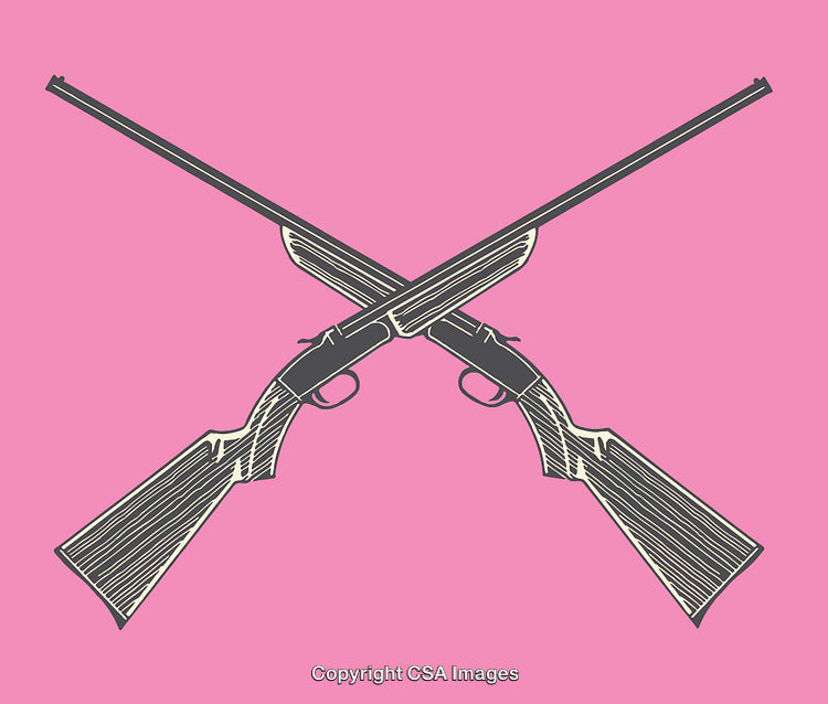 Crossed Vintage Shotguns Illustration on a Pink Background