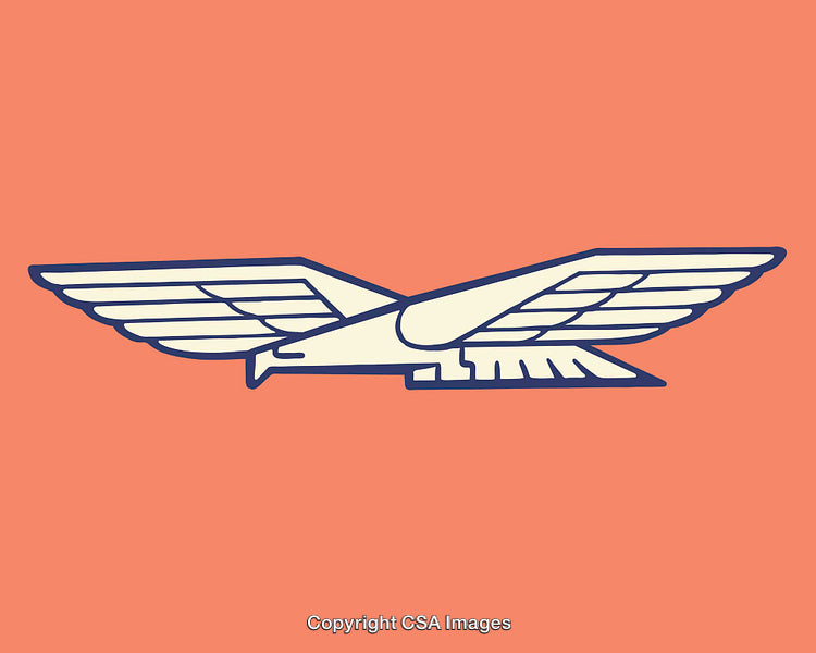 Stylized Winged Emblem in Orange and Cream Line Art Design