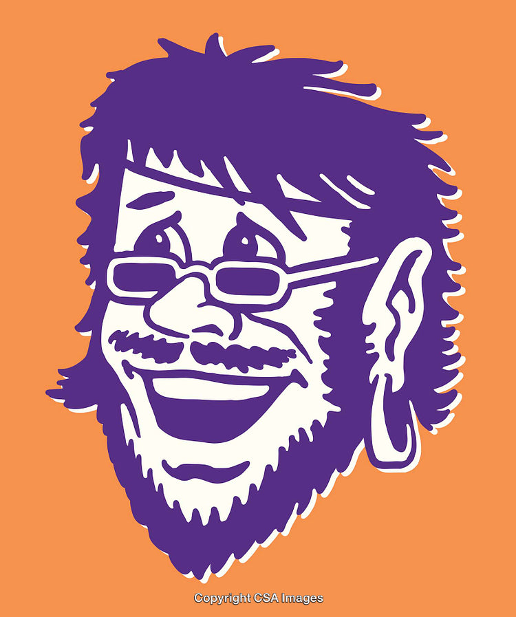 Cheerful Purple Character Illustration with Orange Background